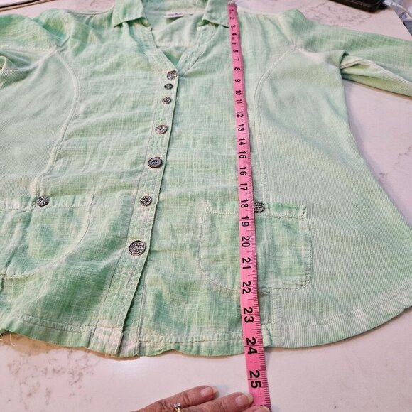 Parsley & Sage Green Button-Down Cotton Shirt Medium 3/4 Sleeve Boho - Picture 9 of 9